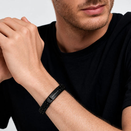 VANDOR & CO Braided Leather Bracelet – Black Steel